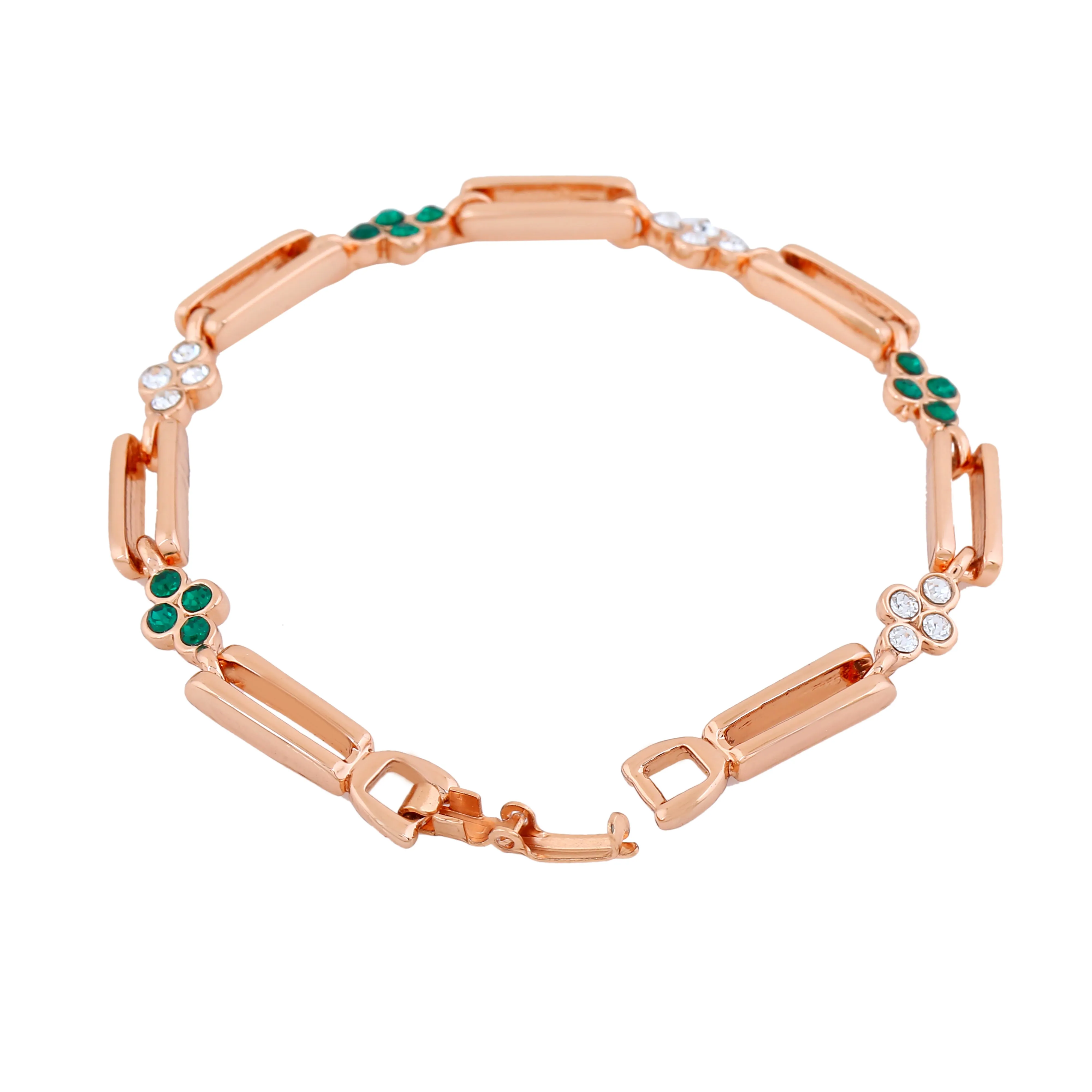 Estele Rose Gold Plated Flower Designer Link Bracelet with Crystals for Women