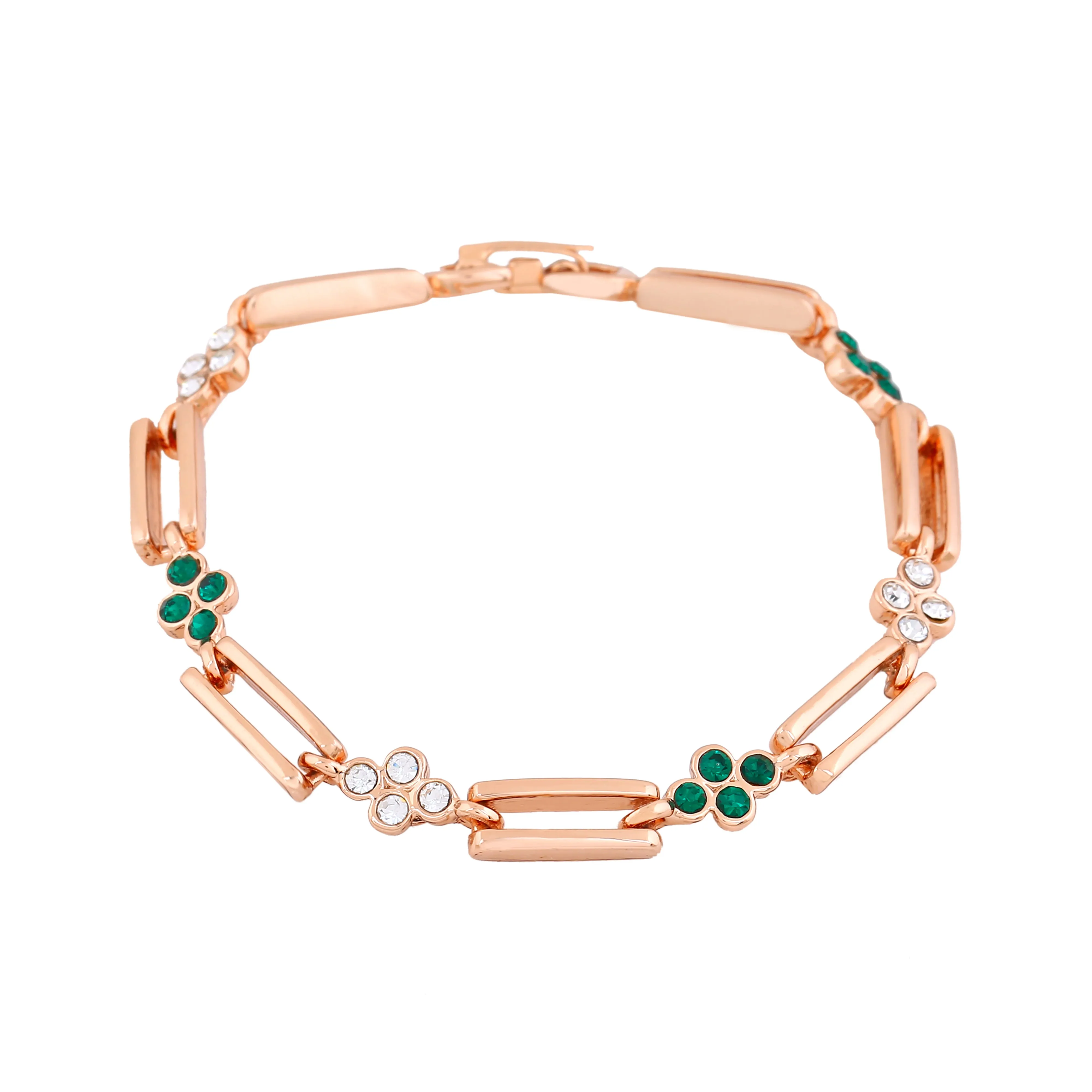Estele Rose Gold Plated Flower Designer Link Bracelet with Crystals for Women