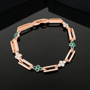 Estele Rose Gold Plated Flower Designer Link Bracelet with Crystals for Women