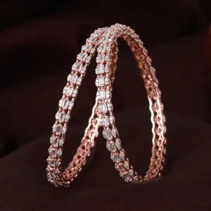 Estele Rosegold Plated Luxurious White American Diamond Bangles |Available Sizes in 2:6 & 2:8| Perfect Jewelry for Womens Graceful Appeal
