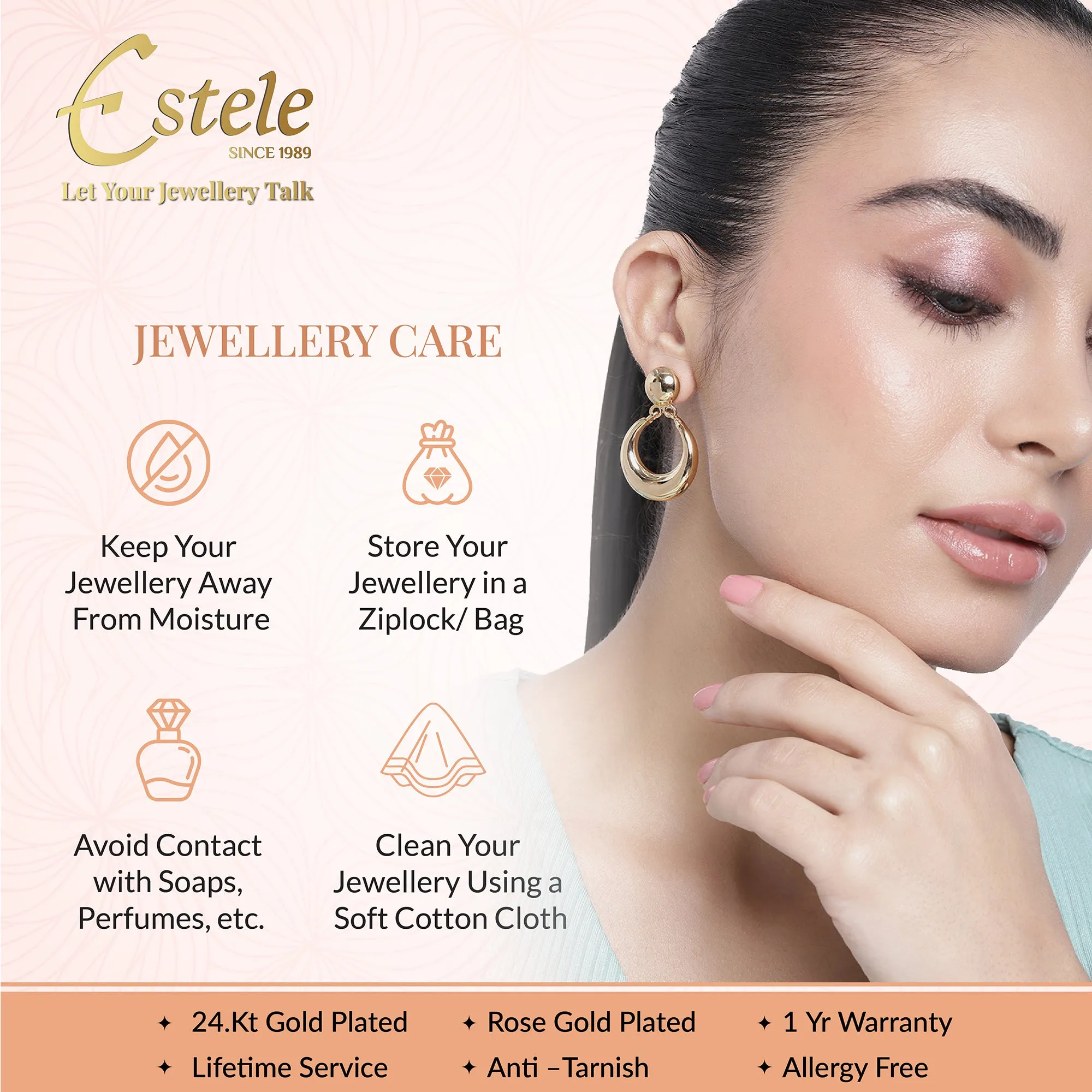 Estele Rosegold Plated Stylish Fashionable Cuff Bracelet with White Austrian Crystals for Girls & Women