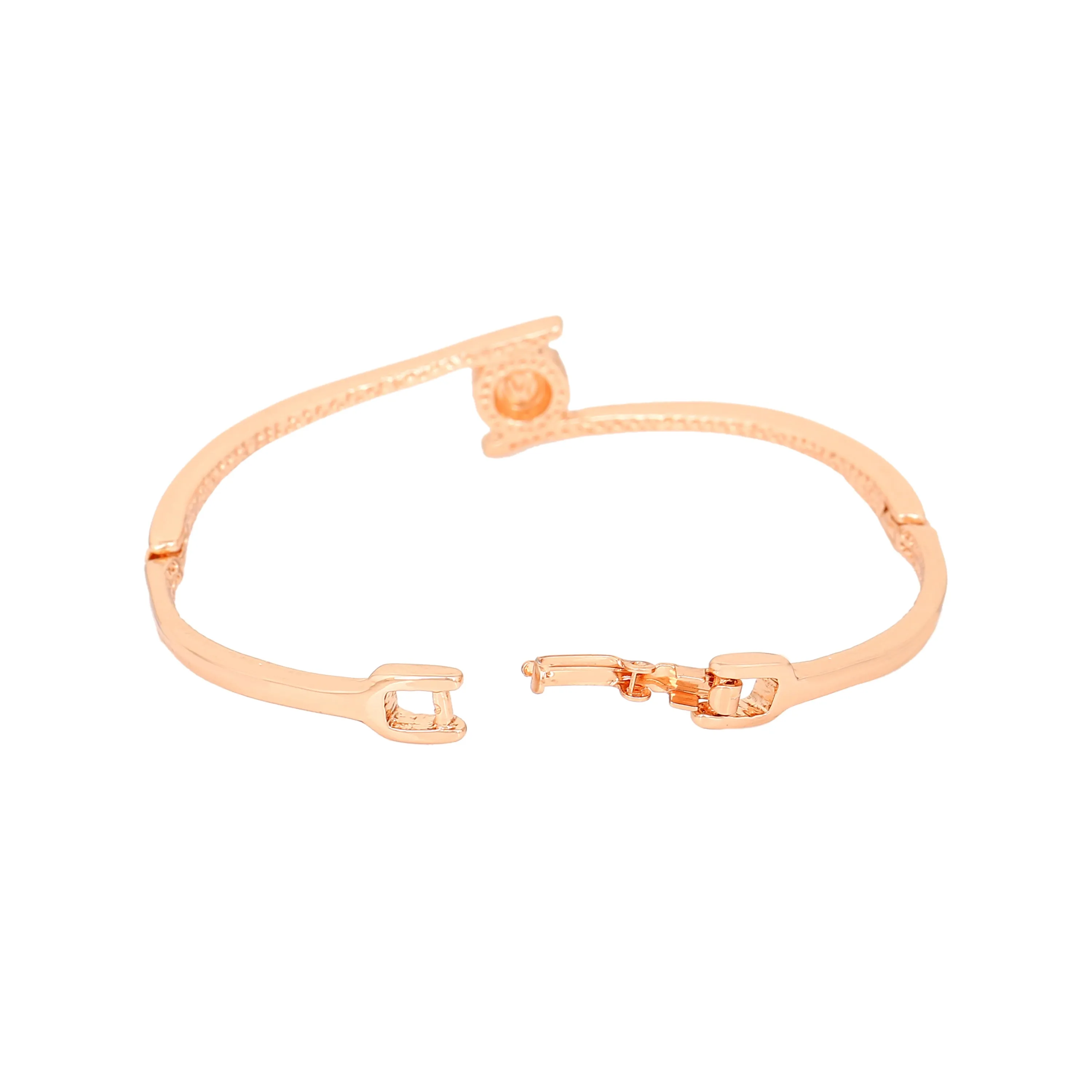 Estele Rosegold Plated Stylish Fashionable Cuff Bracelet with White Austrian Crystals for Girls & Women