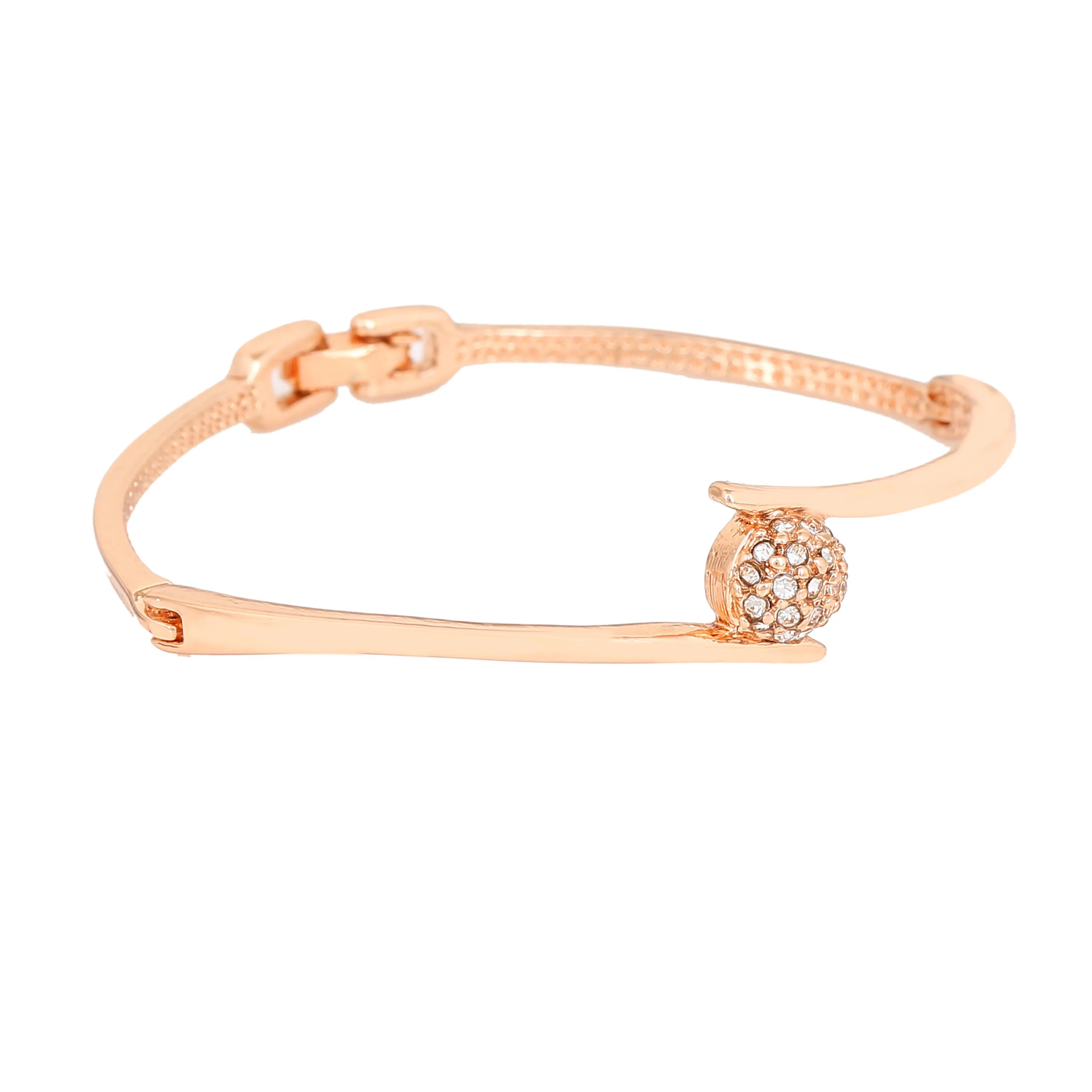 Estele Rosegold Plated Stylish Fashionable Cuff Bracelet with White Austrian Crystals for Girls & Women