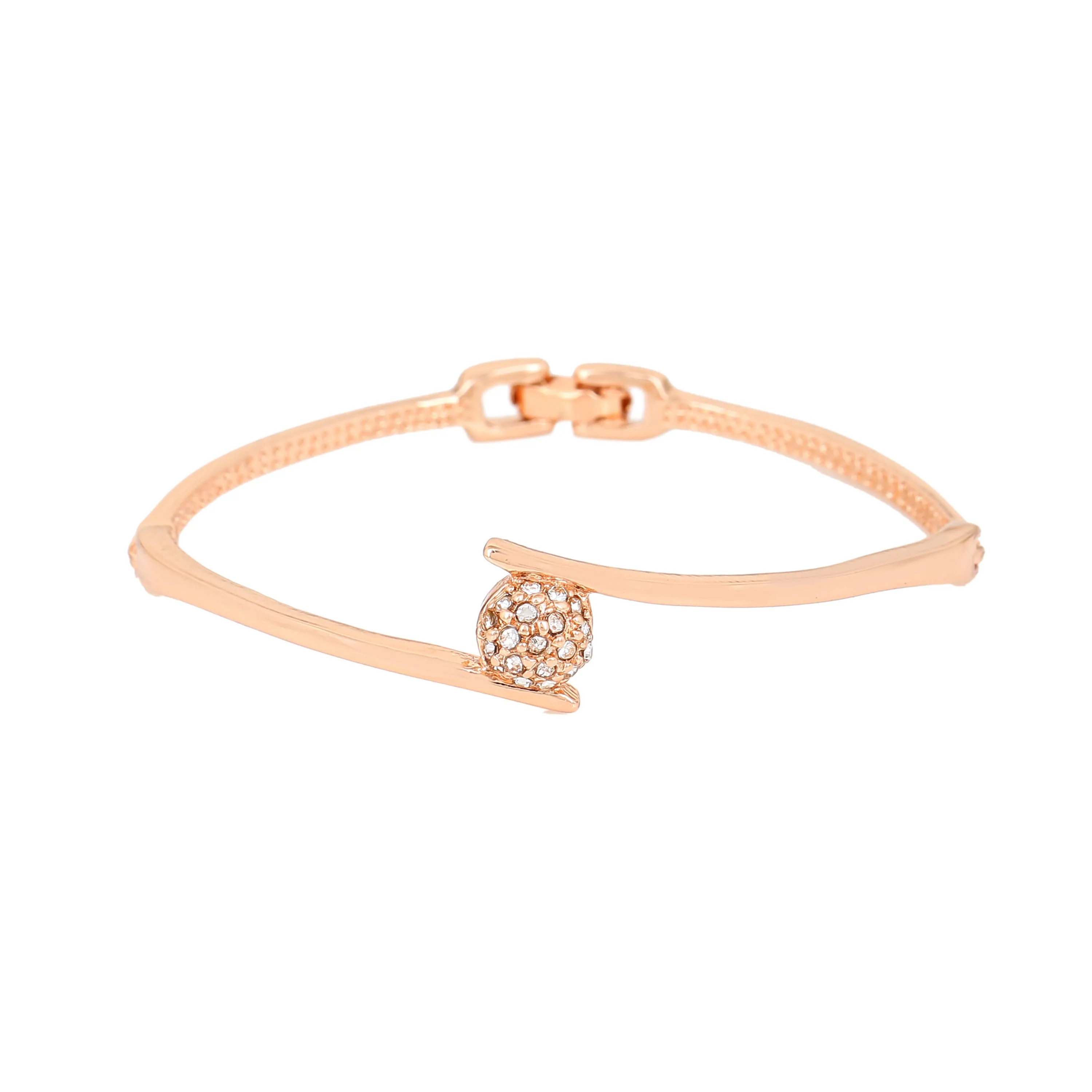 Estele Rosegold Plated Stylish Fashionable Cuff Bracelet with White Austrian Crystals for Girls & Women