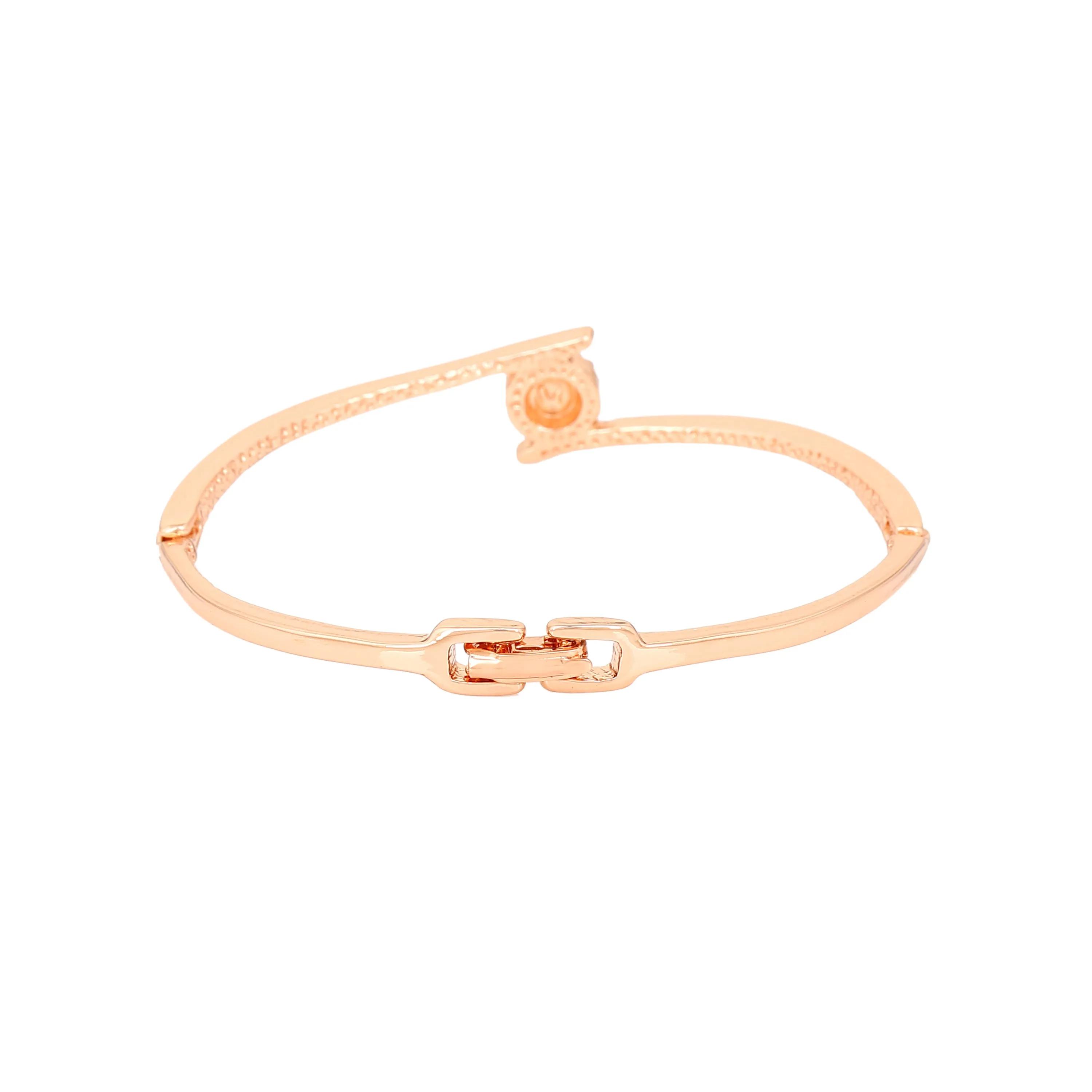 Estele Rosegold Plated Stylish Fashionable Cuff Bracelet with White Austrian Crystals for Girls & Women