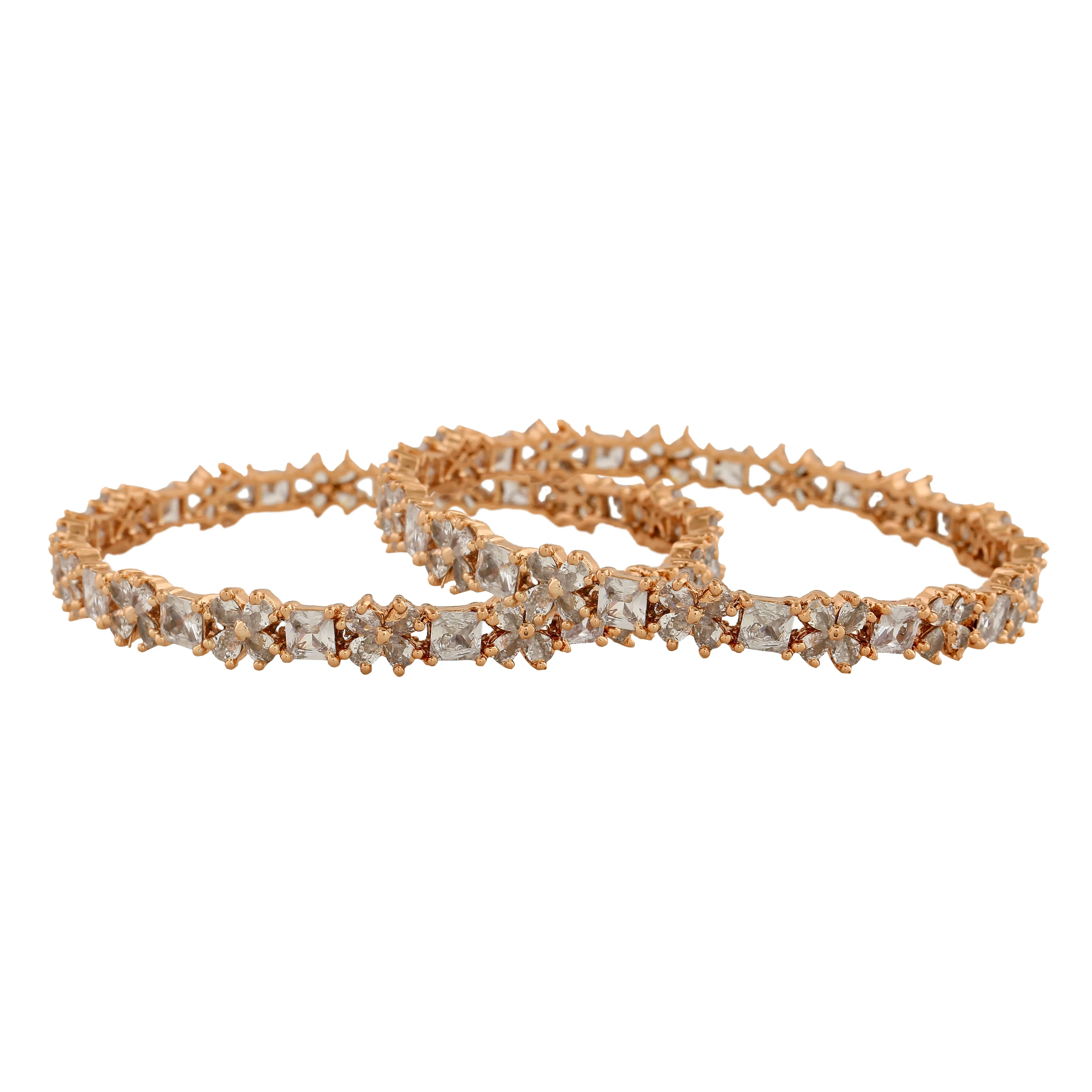 Estele Rosegold Plated Stylish Floral Designer 2:6 Size Bangles with White American Diamonds |A Blend of Tradition & Vibrance for Women