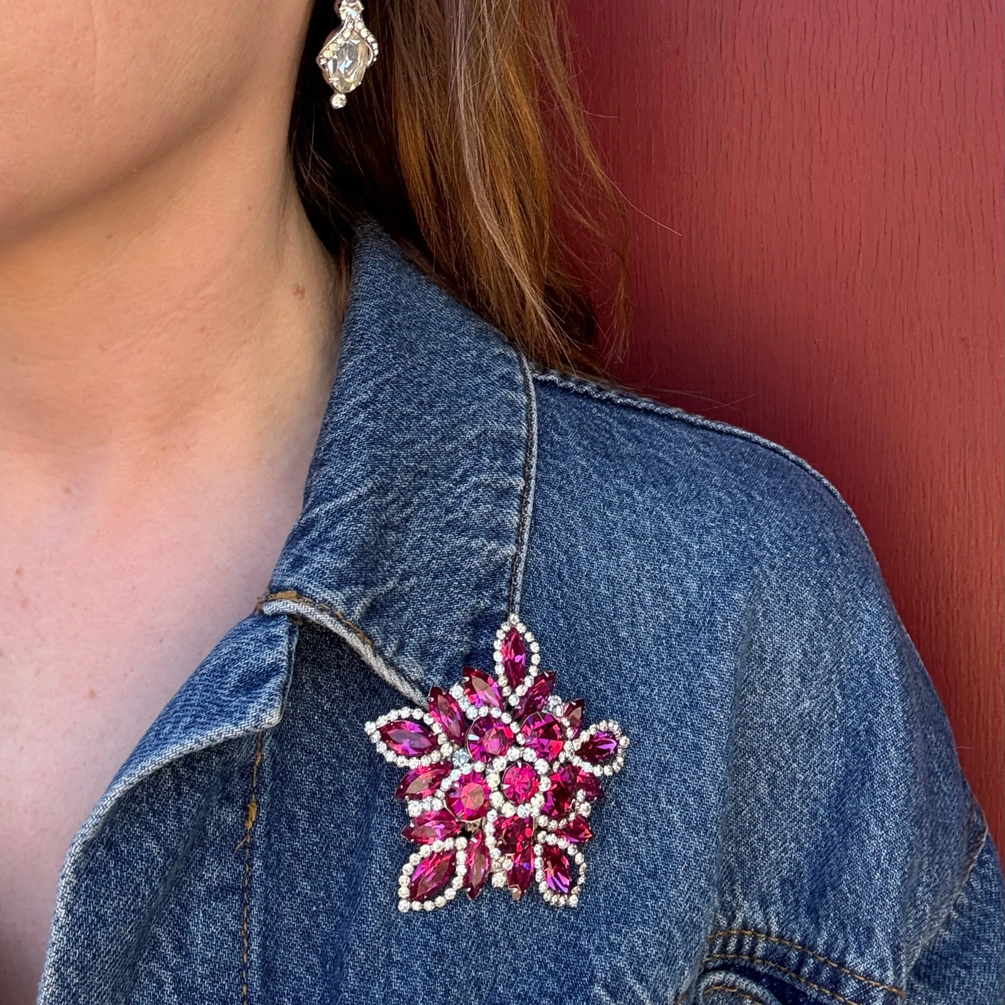 Fabulous Fuchsia & White Rhinestone Brooch by Weiss