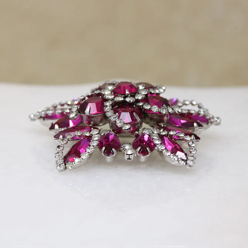 Fabulous Fuchsia & White Rhinestone Brooch by Weiss