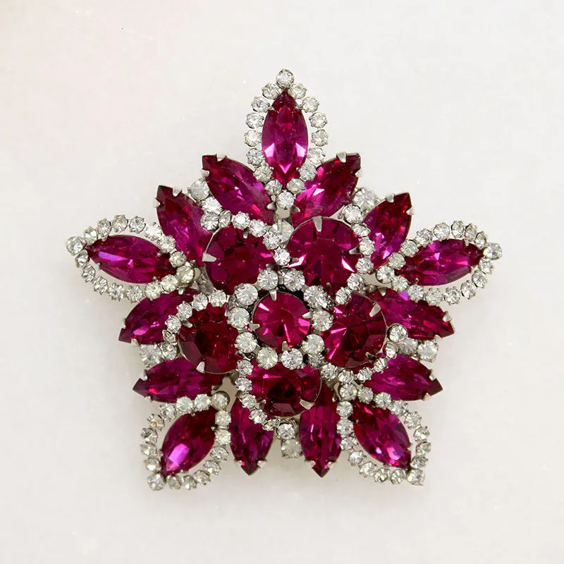 Fabulous Fuchsia & White Rhinestone Brooch by Weiss