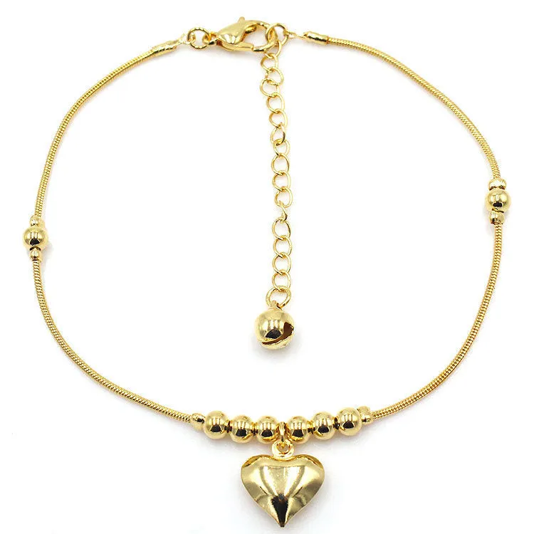 Gold Heart Pendant Anklet for Women