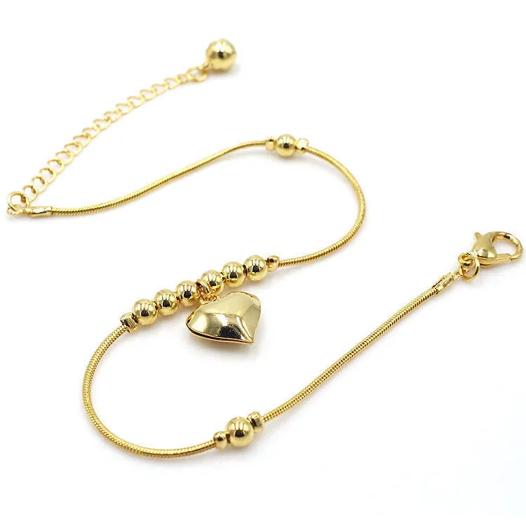 Gold Heart Pendant Anklet for Women