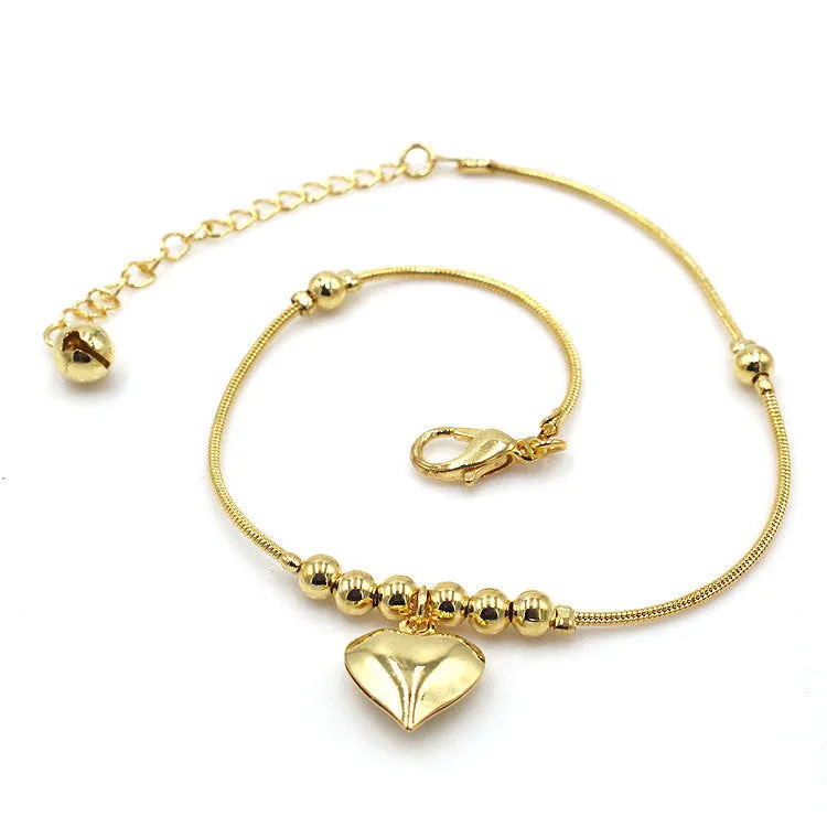 Gold Heart Pendant Anklet for Women