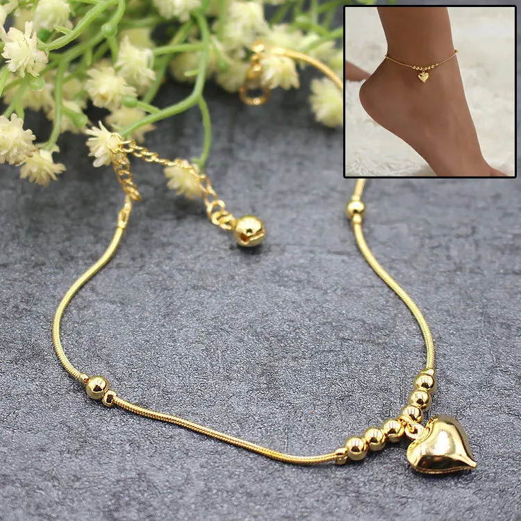 Gold Heart Pendant Anklet for Women
