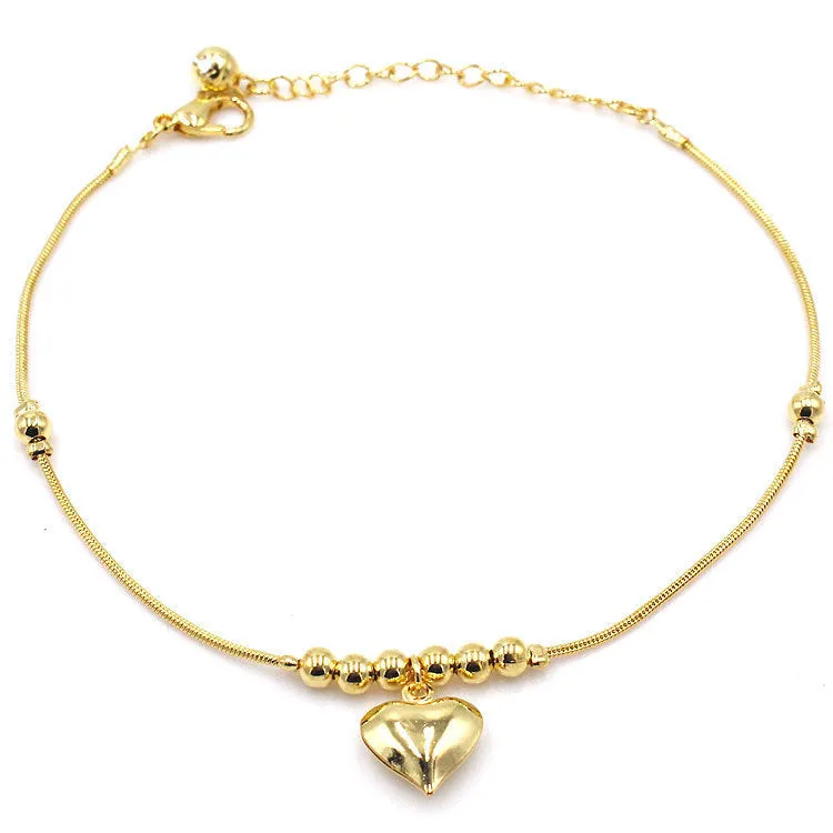 Gold Heart Pendant Anklet for Women