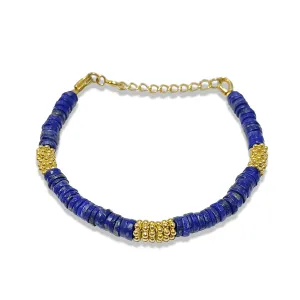 Gold-plated pearl bracelet 18k yellow gold assembled with lapis lazuli