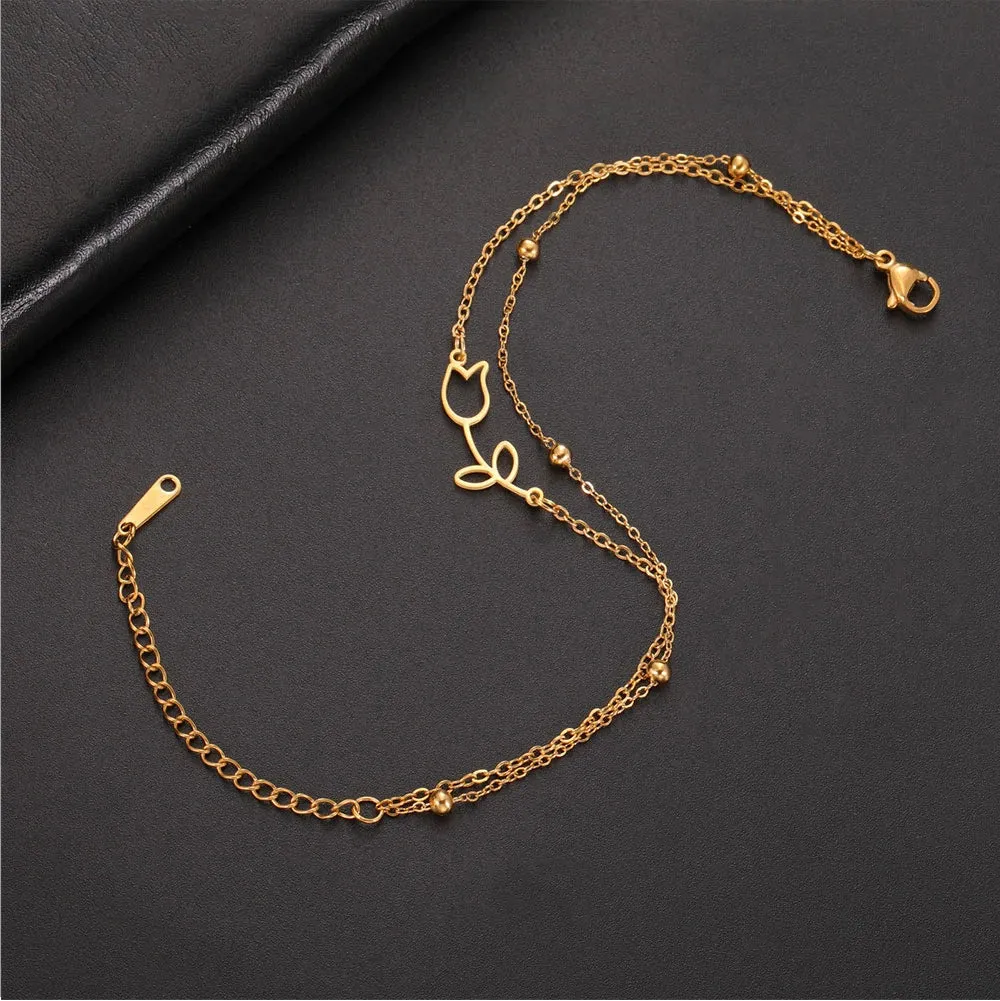 Gold Rose Anklet for Women ?C Adjustable Party Jewelry