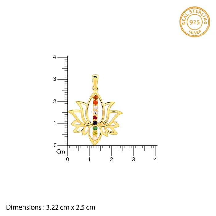 Golden Navratna Kamal Pendant With Link Chain
