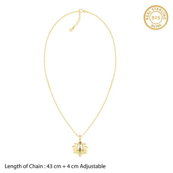 Golden Navratna Kamal Pendant With Link Chain