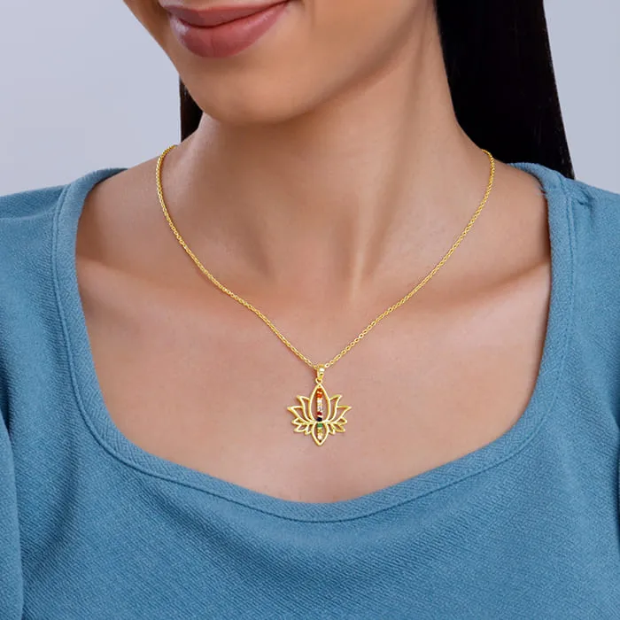 Golden Navratna Kamal Pendant With Link Chain