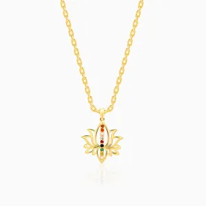 Golden Navratna Kamal Pendant With Link Chain