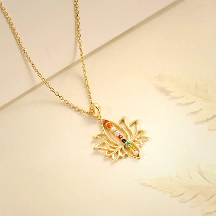 Golden Navratna Kamal Pendant With Link Chain