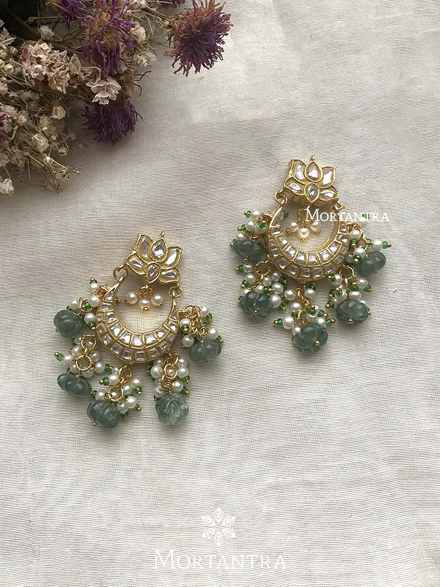 Green Color Gold Plated Thappa Jadau Kundan Earrings - TJ-E37