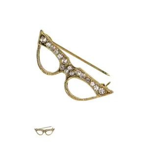 Hot Tomato Spectacular Specs Brooch in Antique Gold and Clear Crystals