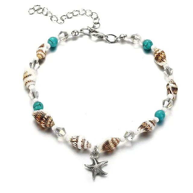 IF YOU Fashion Sea Turtles Imitation Pearls Starfish Charms Bracelets Anklets For Women Bohemian Summer Foot Chain Jewelry Gifts