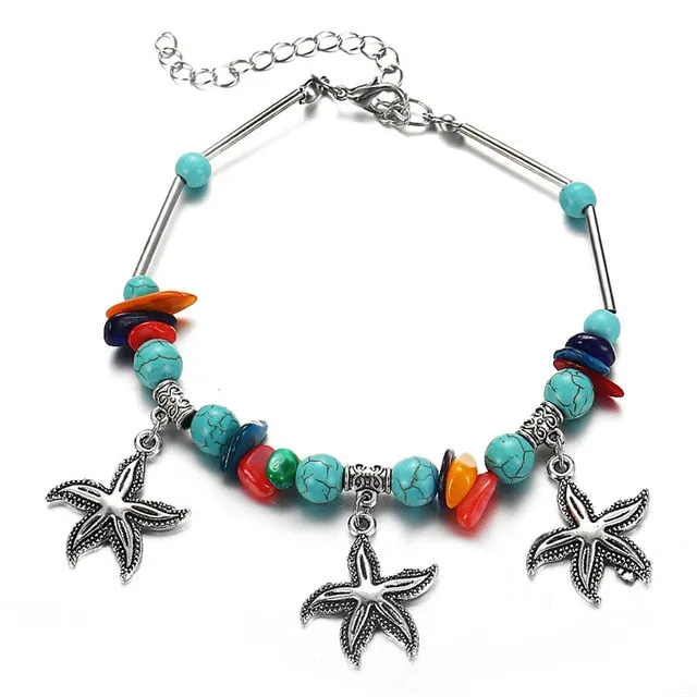 IF YOU Fashion Sea Turtles Imitation Pearls Starfish Charms Bracelets Anklets For Women Bohemian Summer Foot Chain Jewelry Gifts