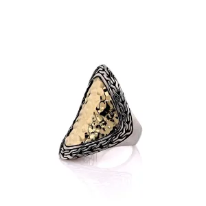 John Hardy Two-Tone Classic Hammered Center Chain Edge Saddle Ring