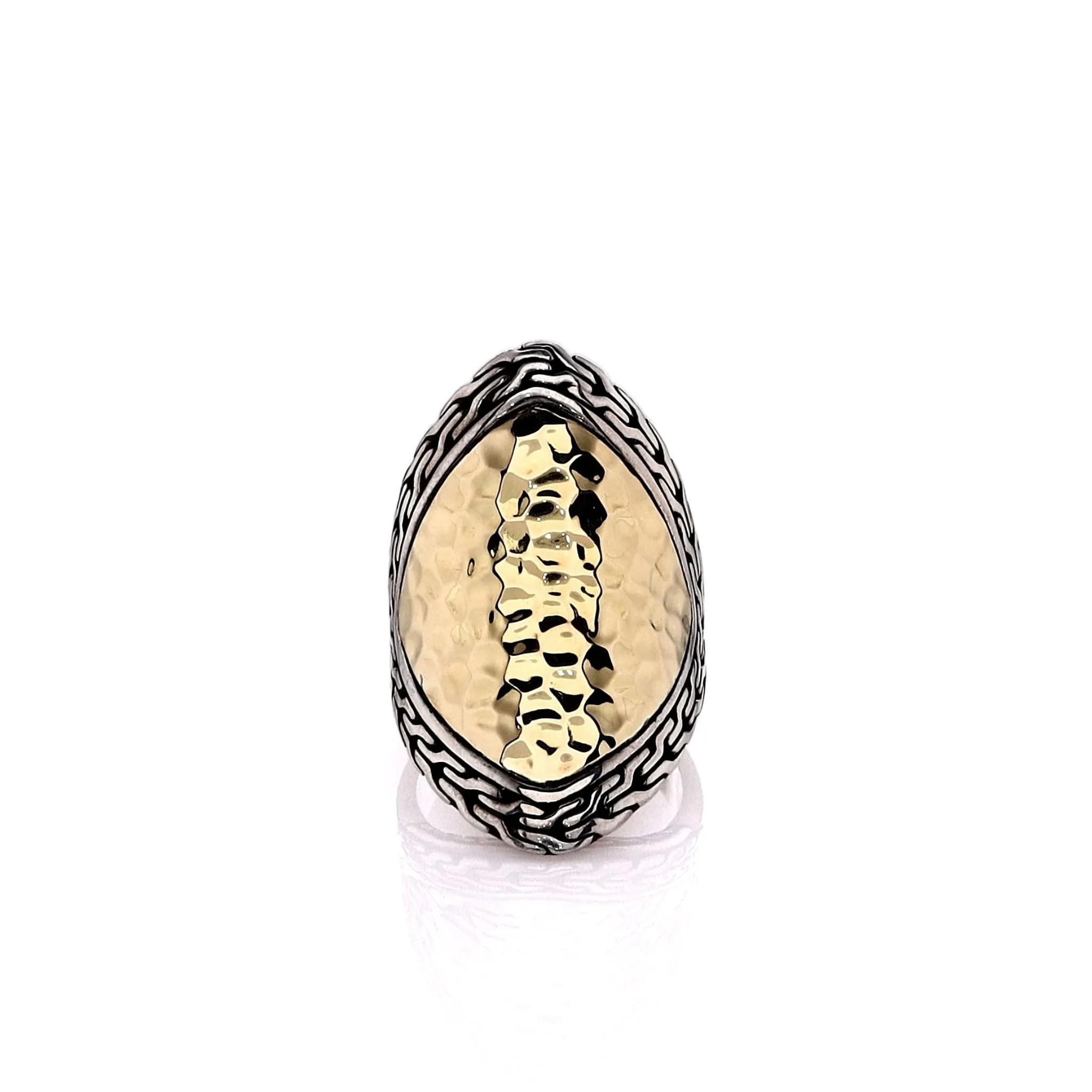 John Hardy Two-Tone Classic Hammered Center Chain Edge Saddle Ring
