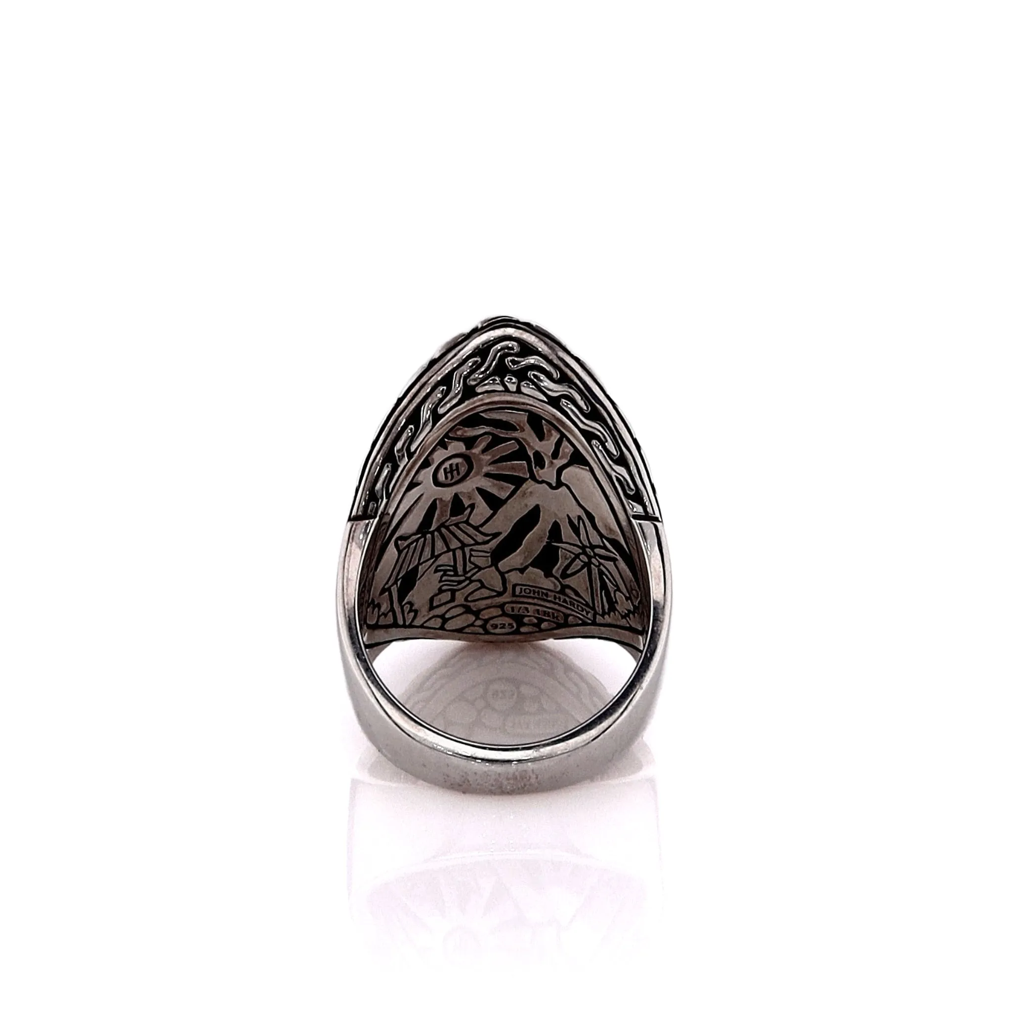 John Hardy Two-Tone Classic Hammered Center Chain Edge Saddle Ring