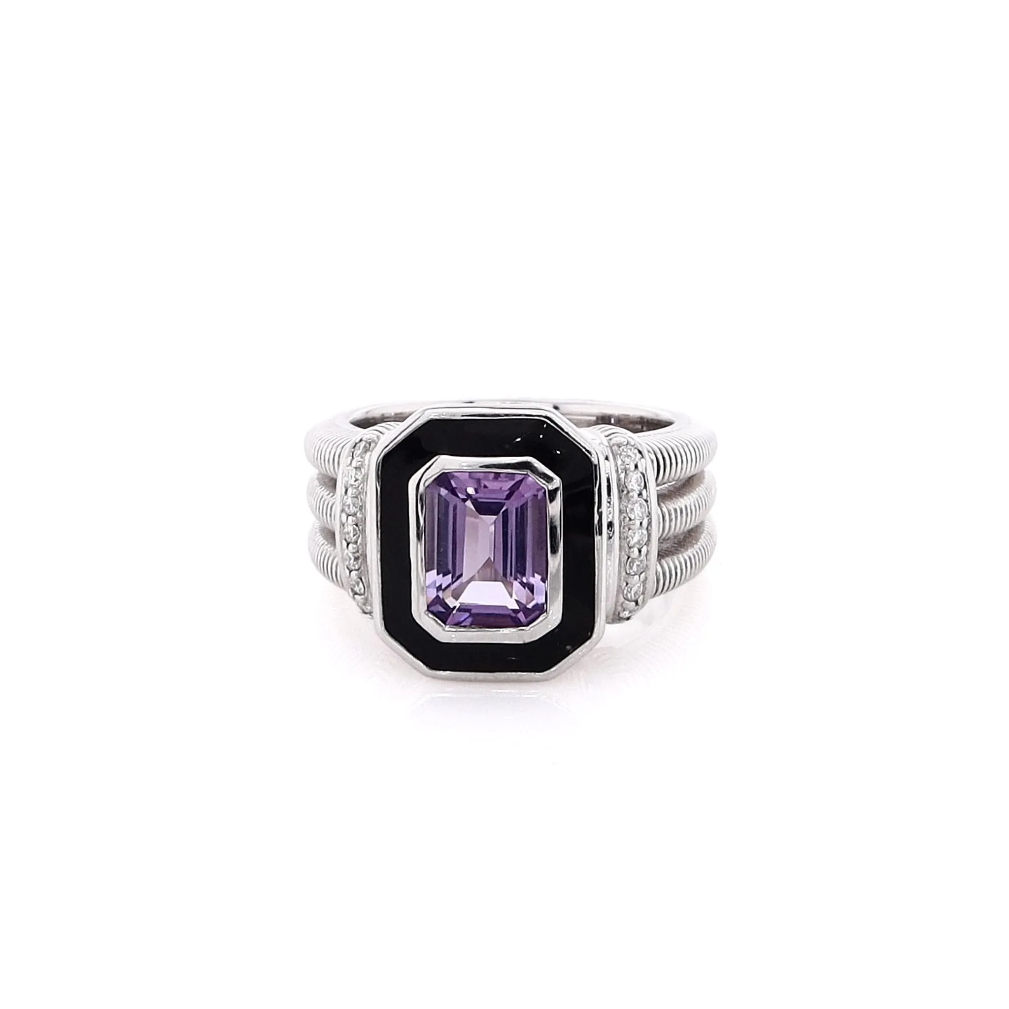 Judith Ripka Adrienne Sterling Silver Amethyst, Enamel and Diamond Ring