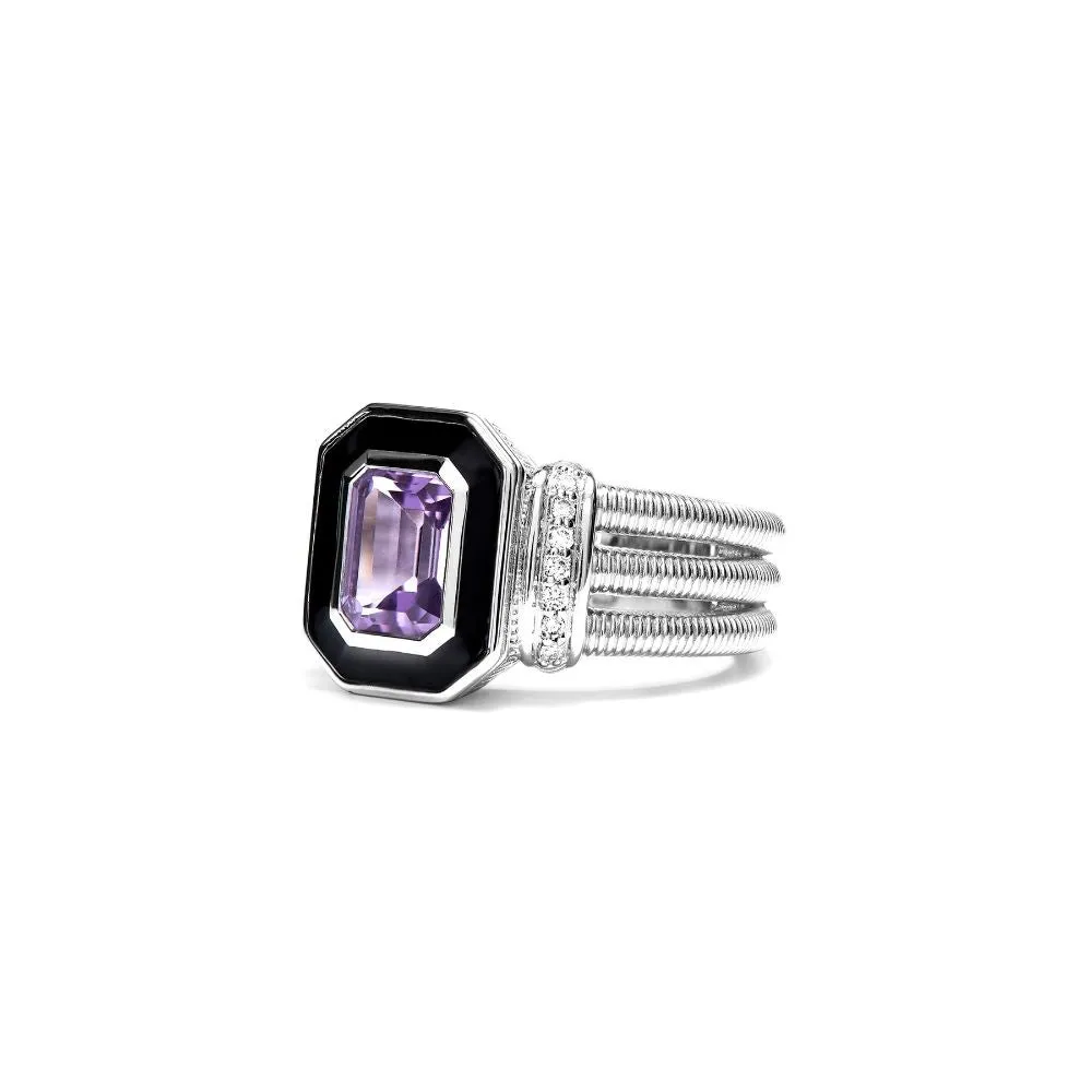 Judith Ripka Adrienne Sterling Silver Amethyst, Enamel and Diamond Ring