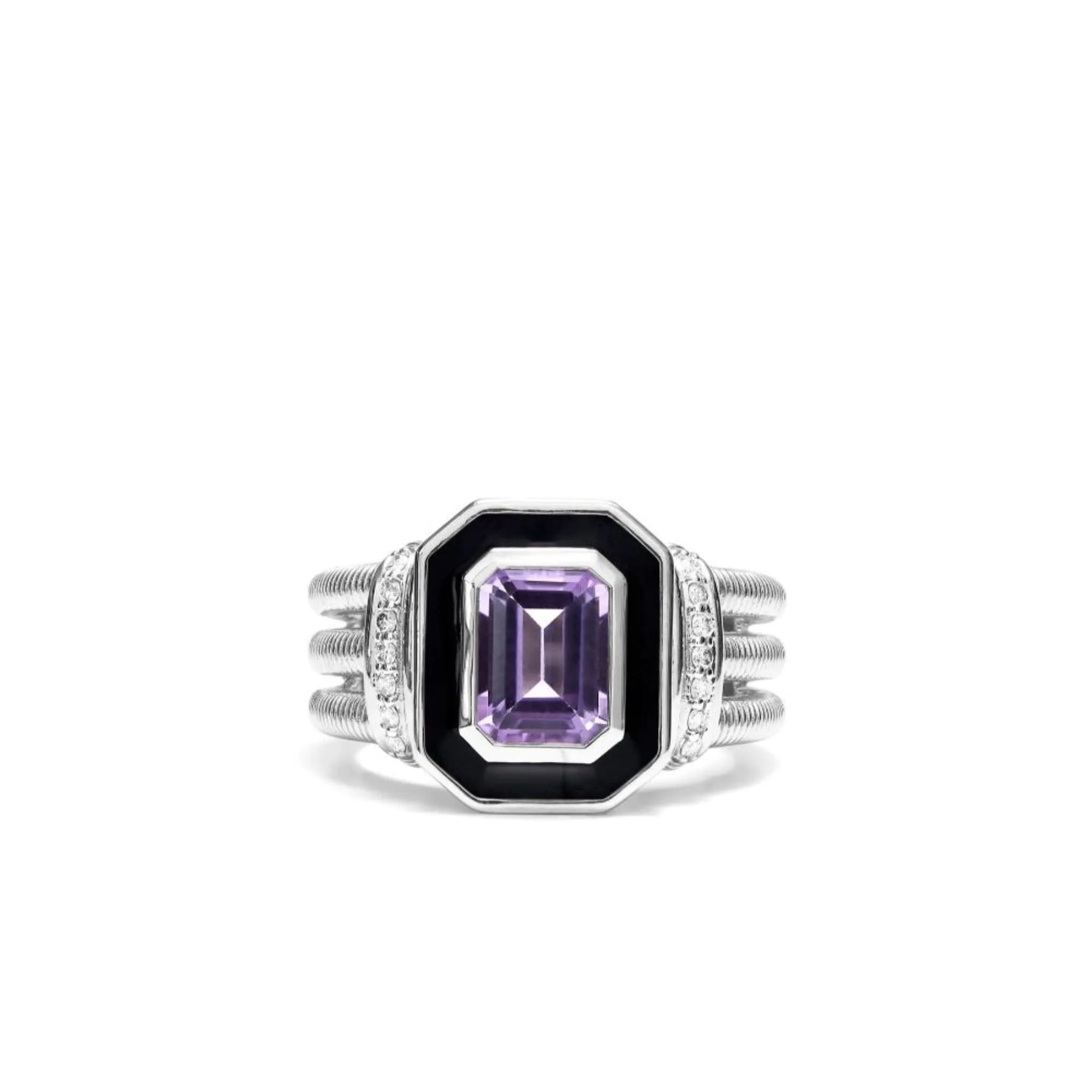 Judith Ripka Adrienne Sterling Silver Amethyst, Enamel and Diamond Ring