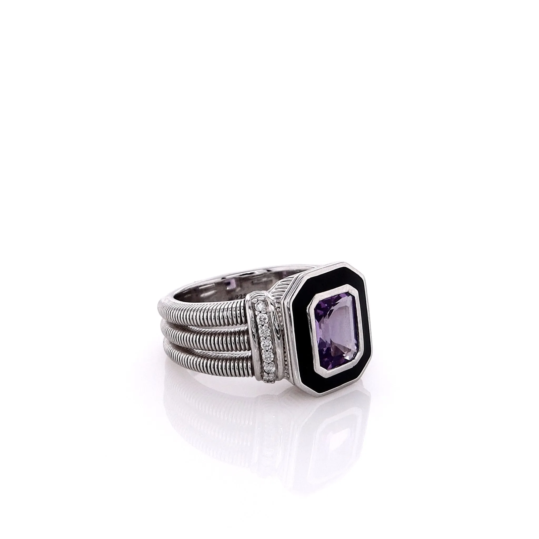 Judith Ripka Adrienne Sterling Silver Amethyst, Enamel and Diamond Ring