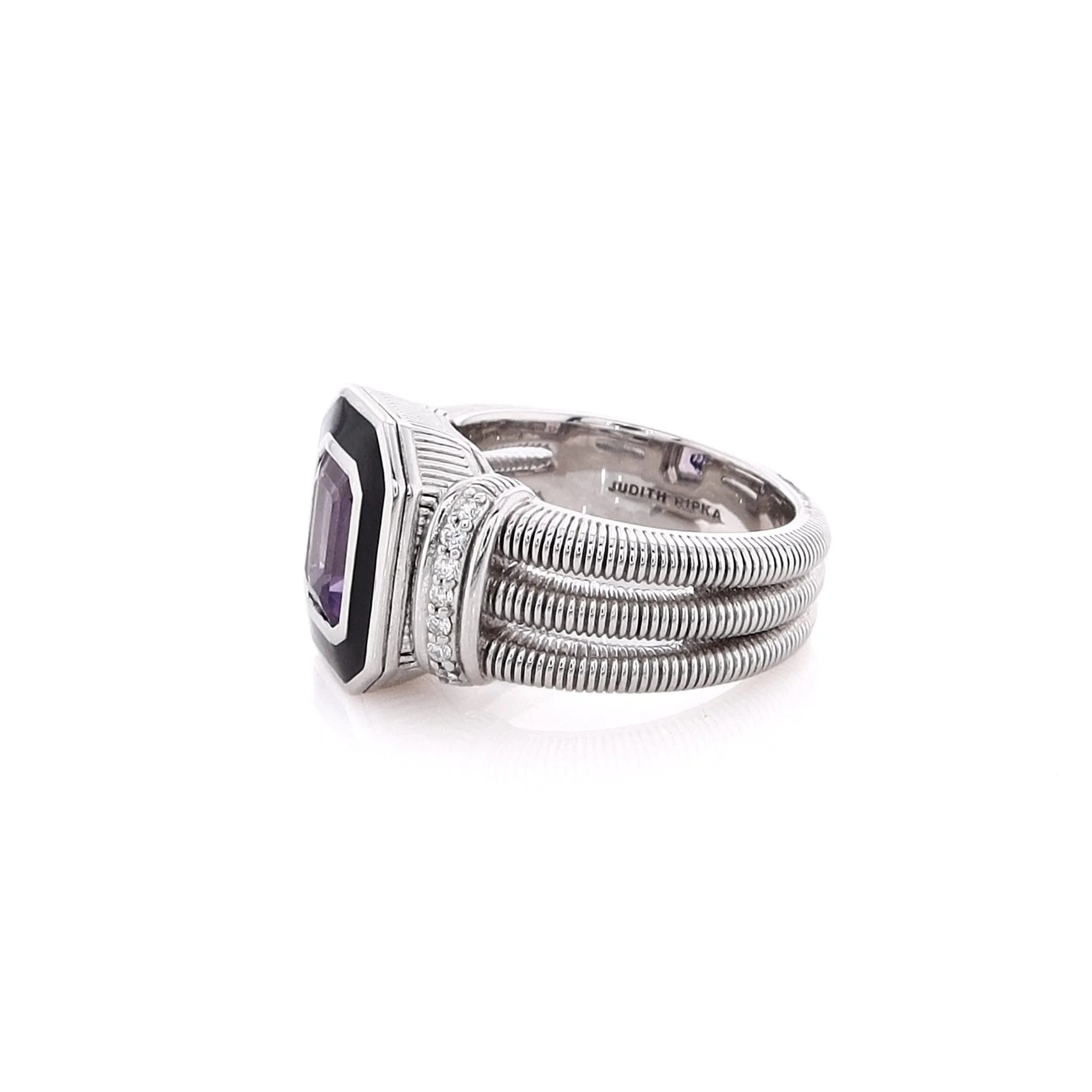 Judith Ripka Adrienne Sterling Silver Amethyst, Enamel and Diamond Ring