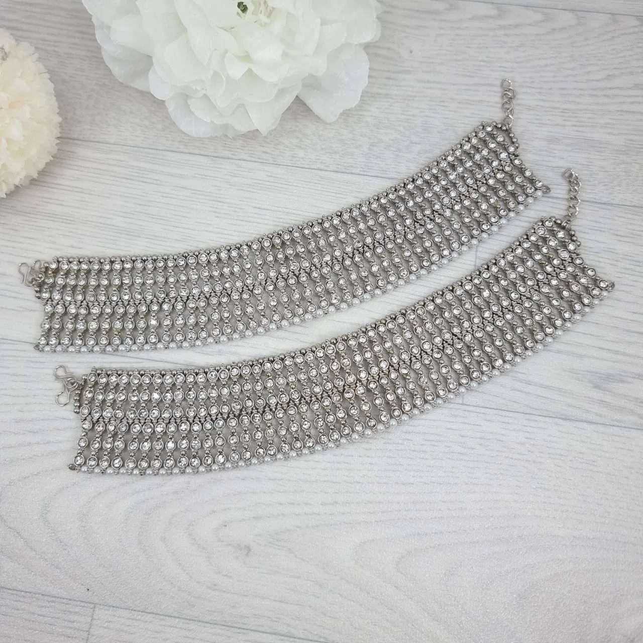 Juhi- Silver Polki and Pearl Anklet/Jhanjar