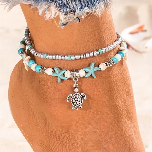 KISSWIFE Vintage Shell Beads Anklets For Women New Multi Layer Anklet Leg Bracelet Bohemian Beach Ankle Chain Jewelry Gift