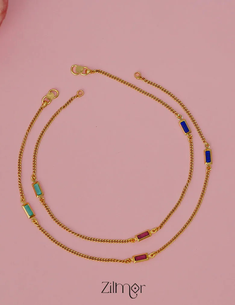 KT1011541 - Gold Toned pair Multi Kemp Stone Anklet