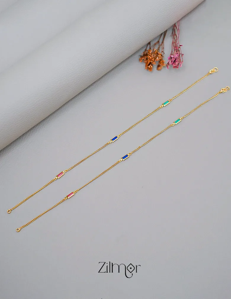 KT1011541 - Gold Toned pair Multi Kemp Stone Anklet