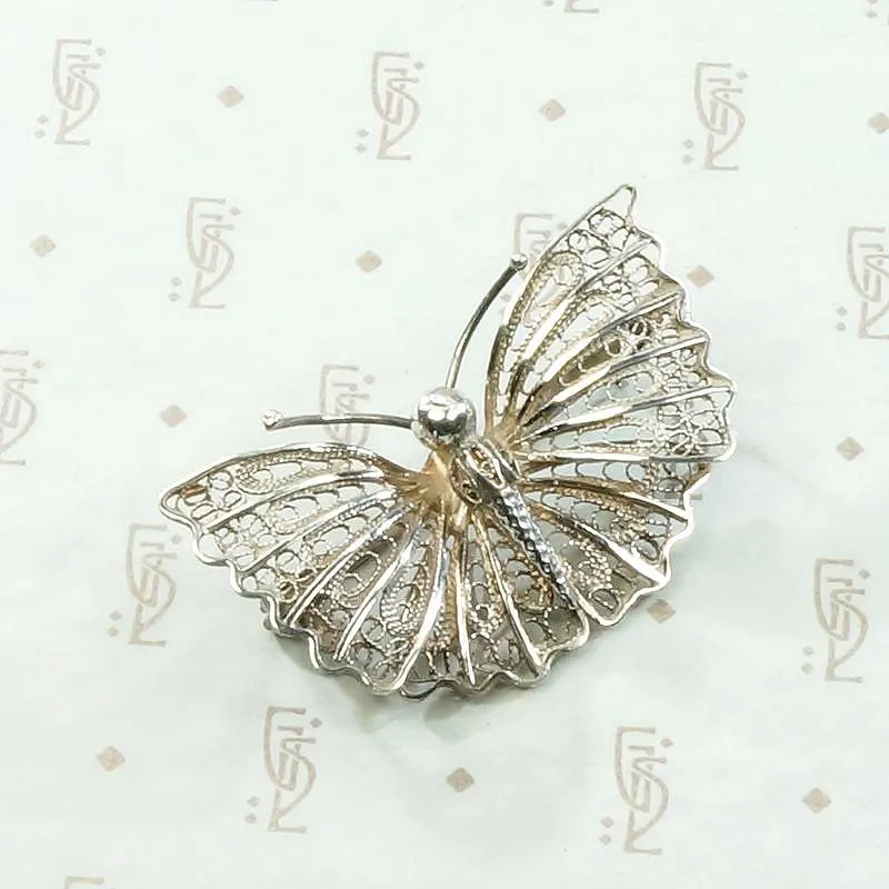 Lacy Silver Filigree Moth Brooch