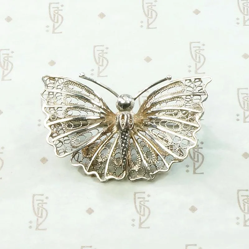 Lacy Silver Filigree Moth Brooch