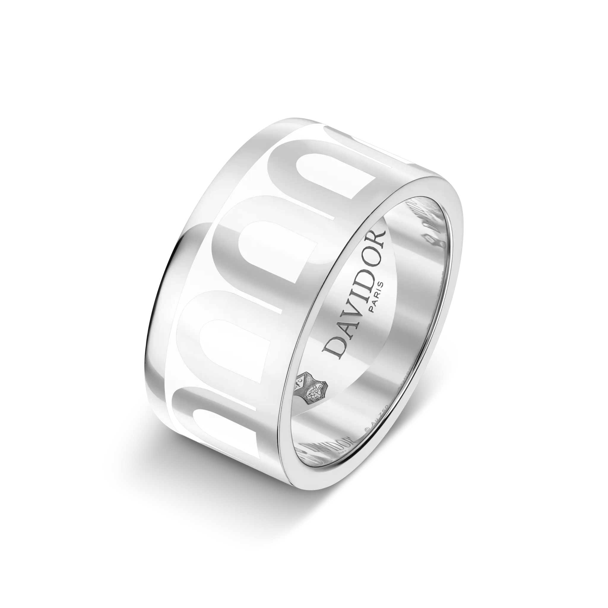 L'Arc de DAVIDOR Ring GM, 18k White Gold with Neige Lacquered Ceramic