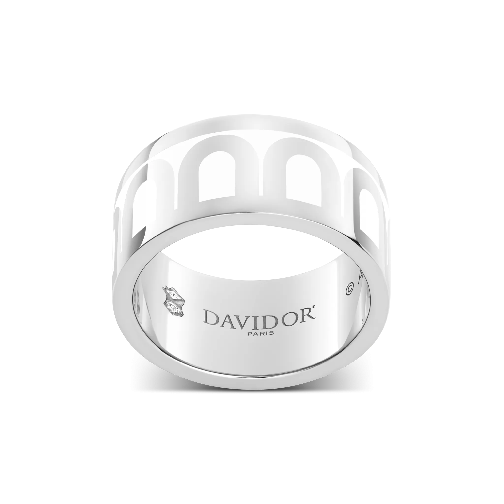 L'Arc de DAVIDOR Ring GM, 18k White Gold with Neige Lacquered Ceramic