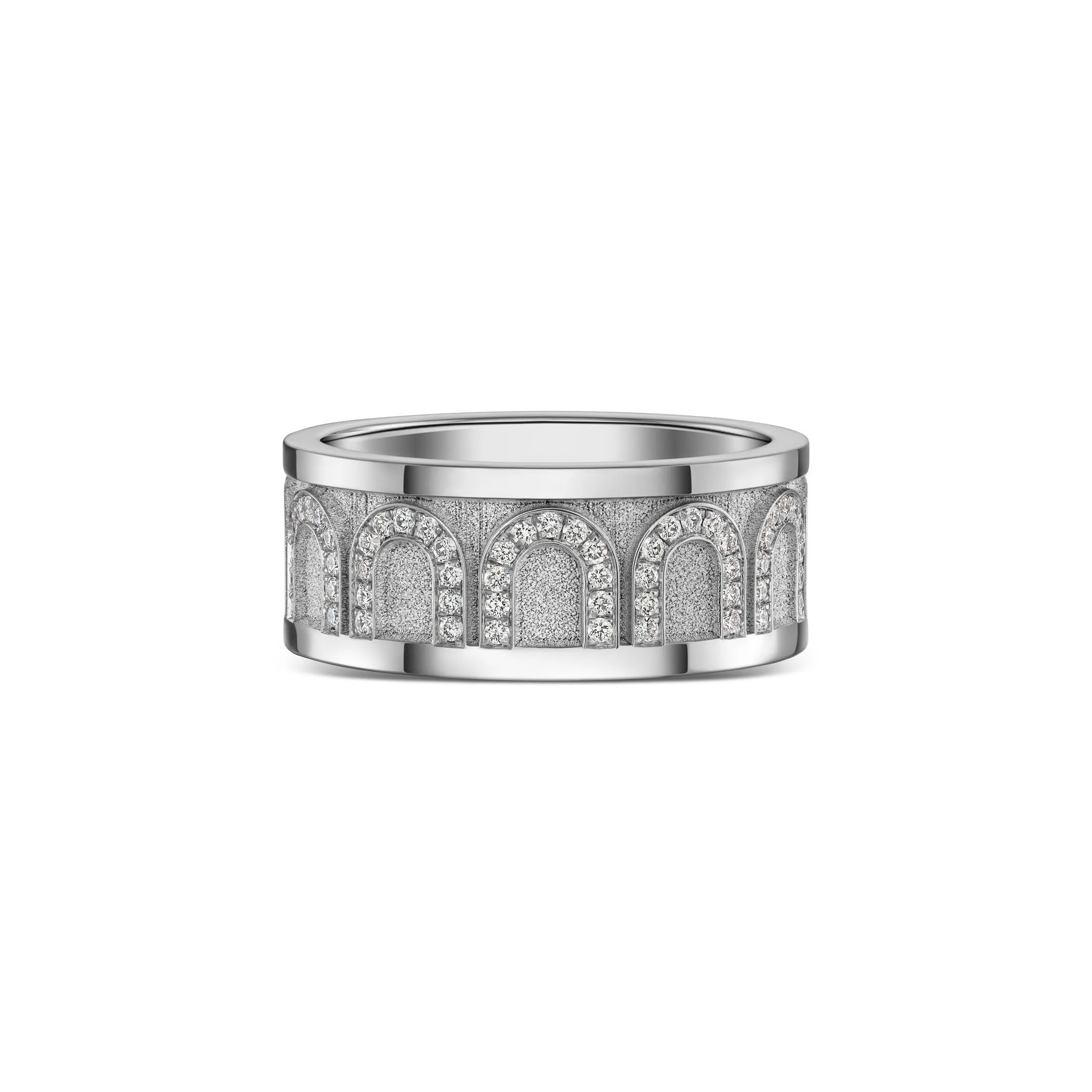 L'Arc de DAVIDOR Ring GM, 18k White Gold with Satin Finish and Arcade Diamonds
