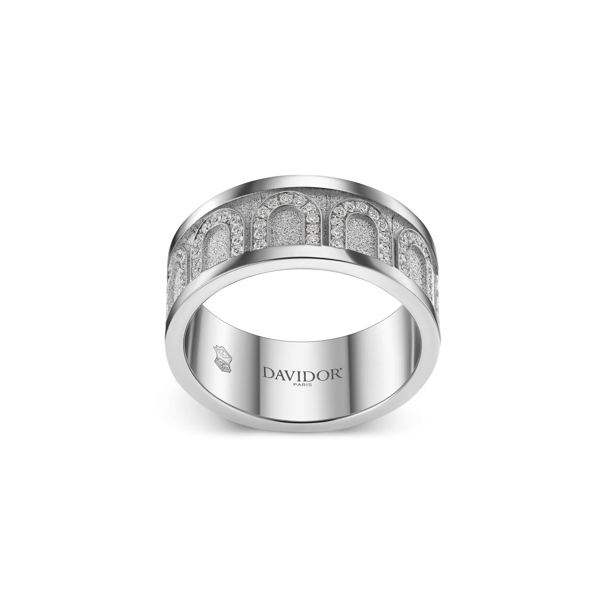 L'Arc de DAVIDOR Ring GM, 18k White Gold with Satin Finish and Arcade Diamonds