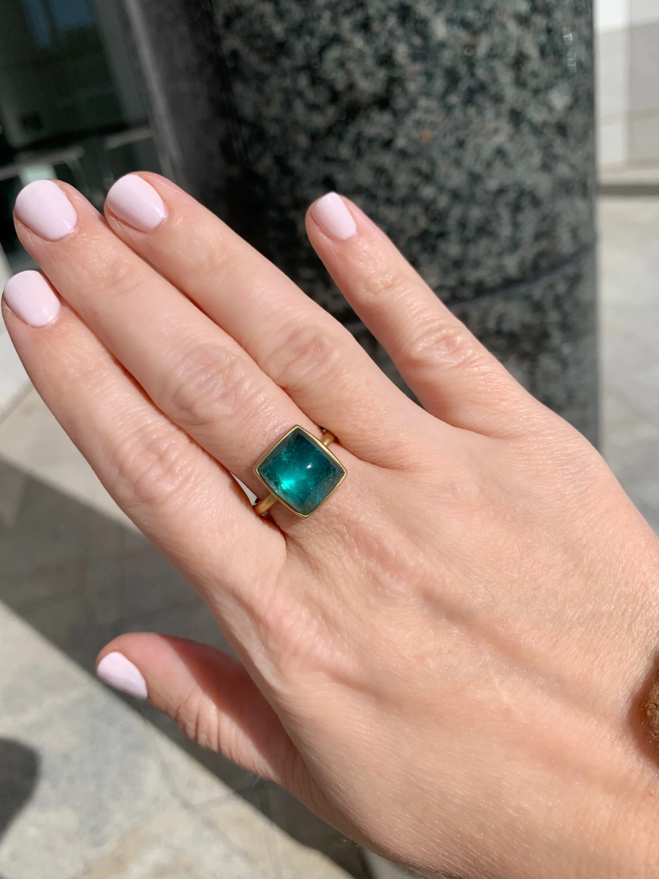 Lola Brooks Indicolite Green Blue Tourmaline Cushion Gold Ring