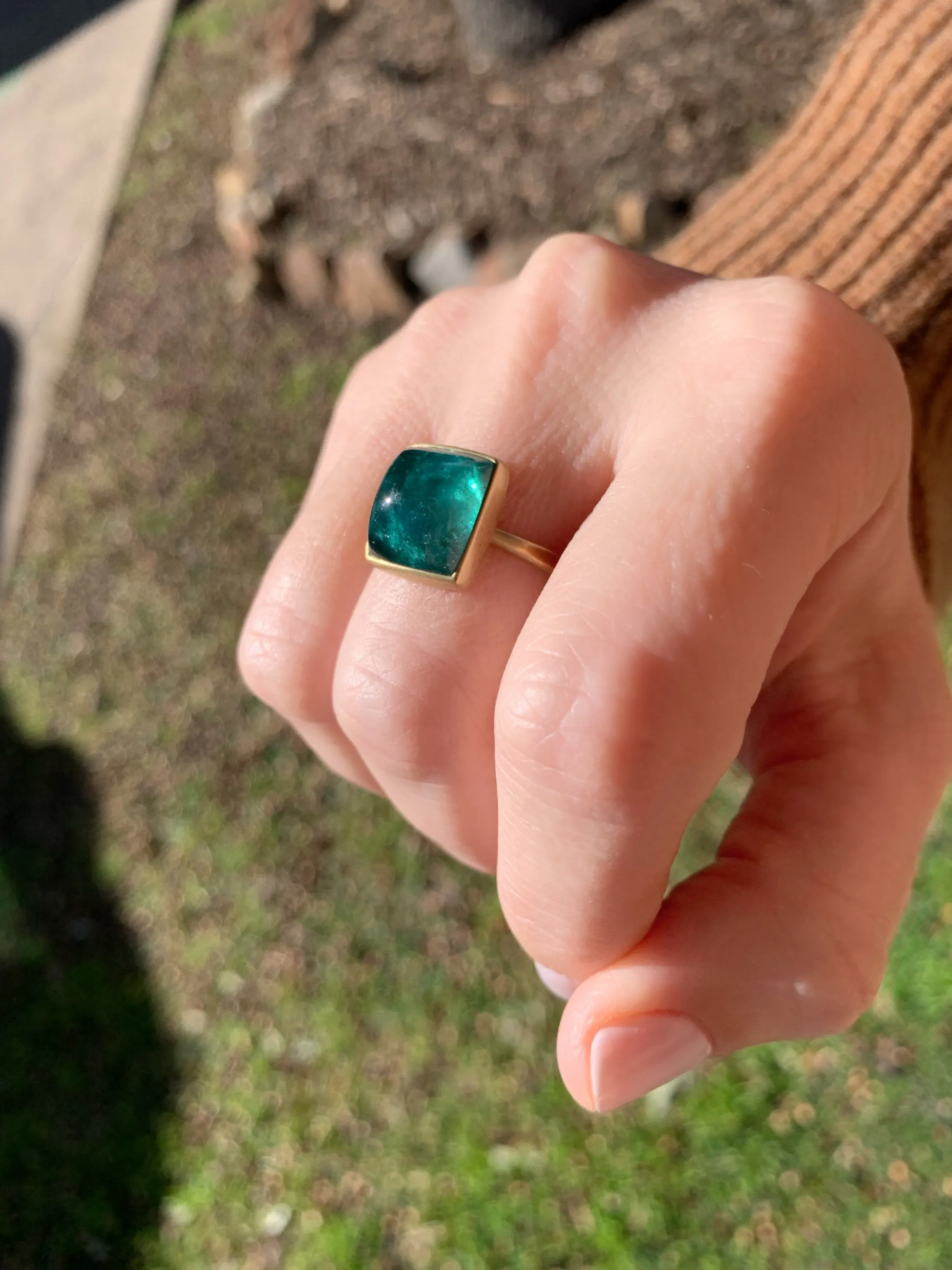 Lola Brooks Indicolite Green Blue Tourmaline Cushion Gold Ring