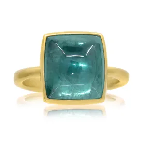 Lola Brooks Indicolite Green Blue Tourmaline Cushion Gold Ring